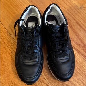 CHANEL Black Leather  Sneakers